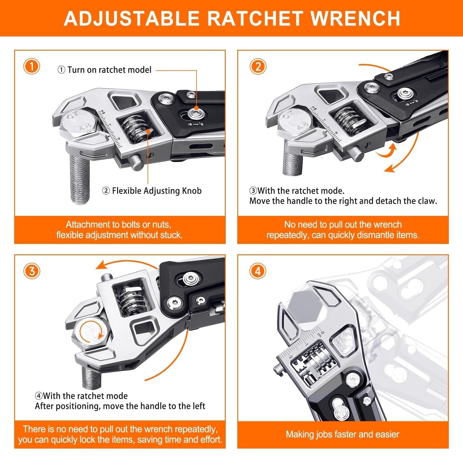 Adjustable Ratchet Multi-Tool with Pliers, Knife, Saw, and Screwdriver