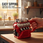 🔥🌟Engine-themed coffee mug, realistic V8 engine stainless steel mug