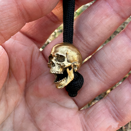 Handcrafted Sterling Silver Skull Lacquer Bead – Paracord/Knife/EDC Keychain Bead
