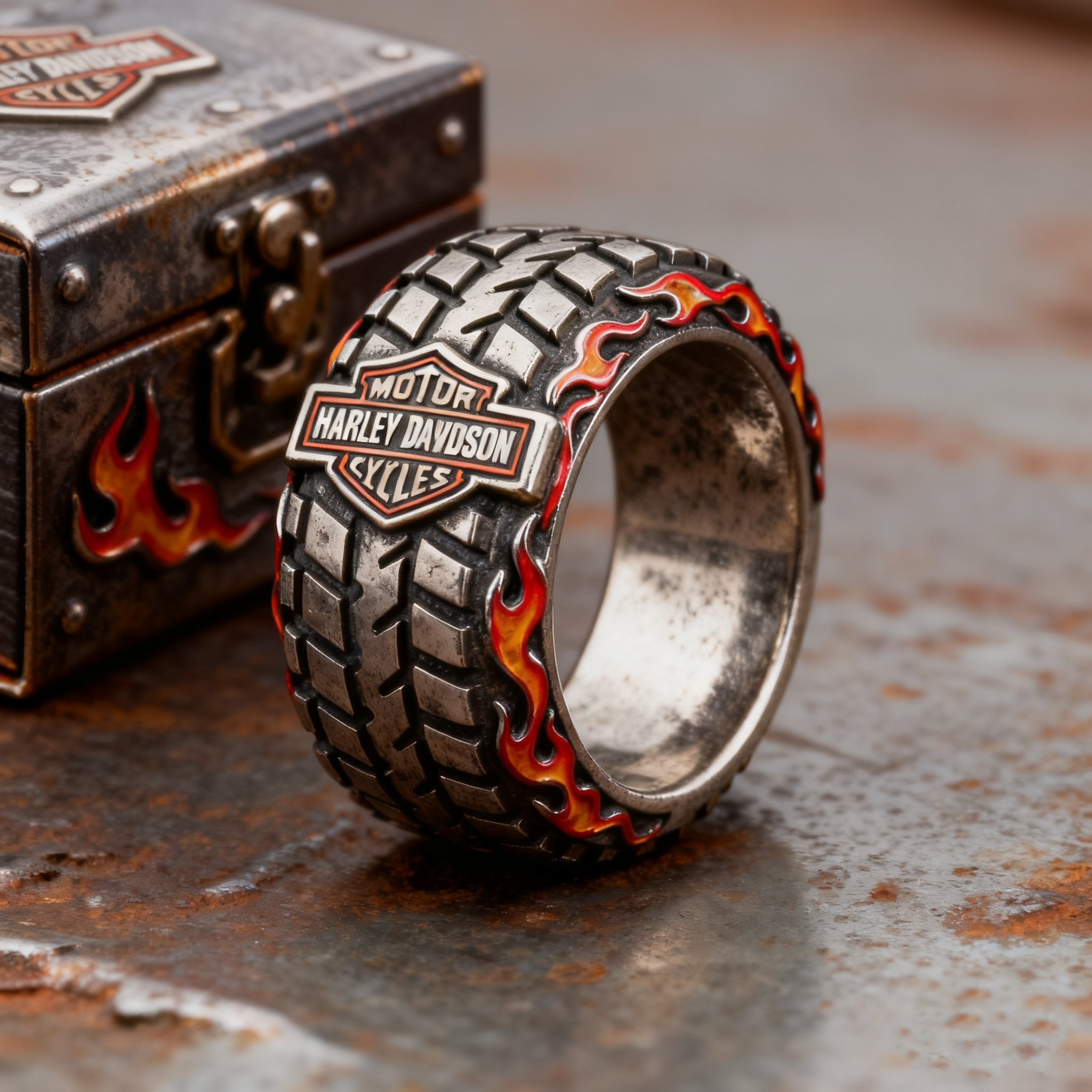 Handmade 925 Sterling Silver Flame Motorcycle Tire Rings
