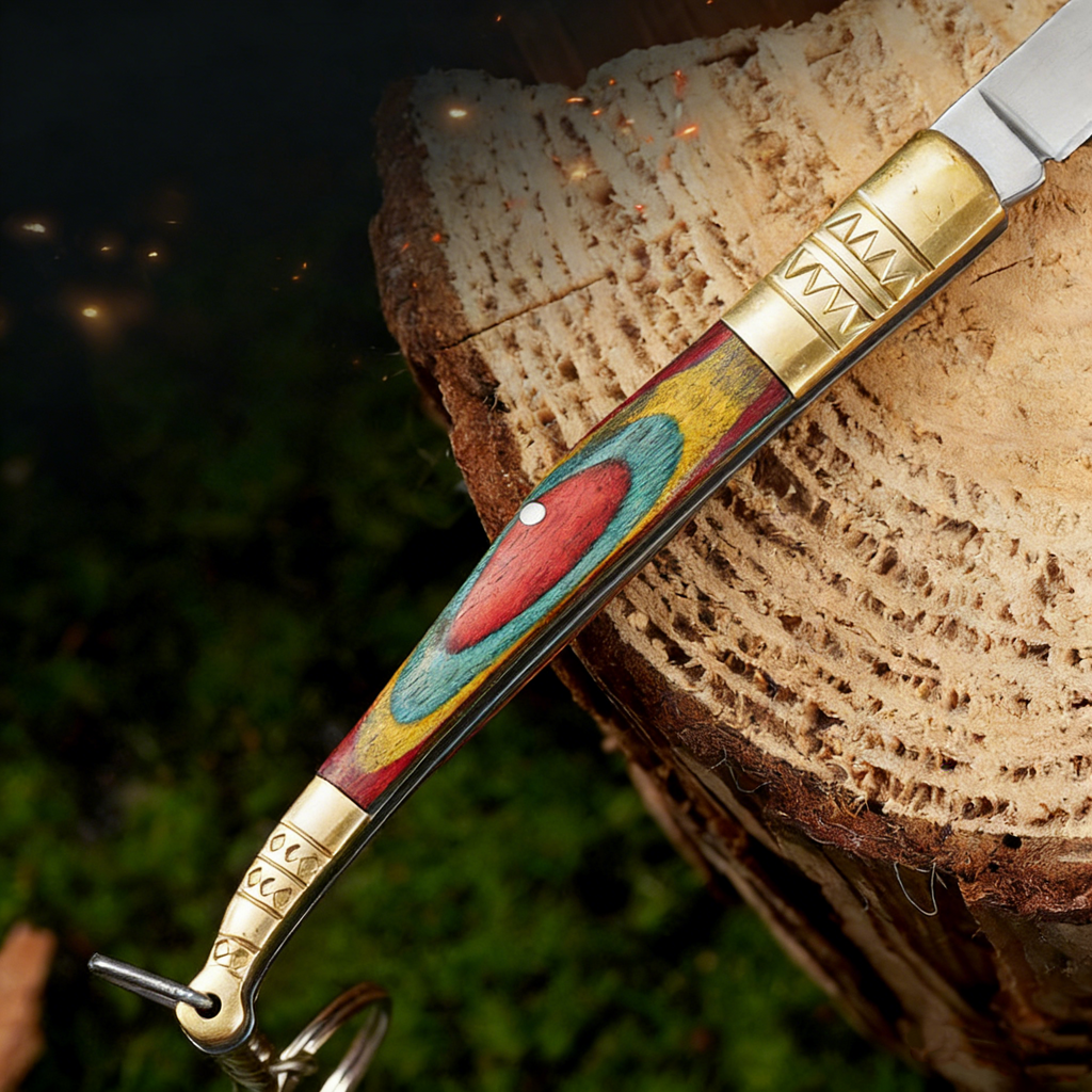 Colorful Wood Portable Folding Knife with Keychain