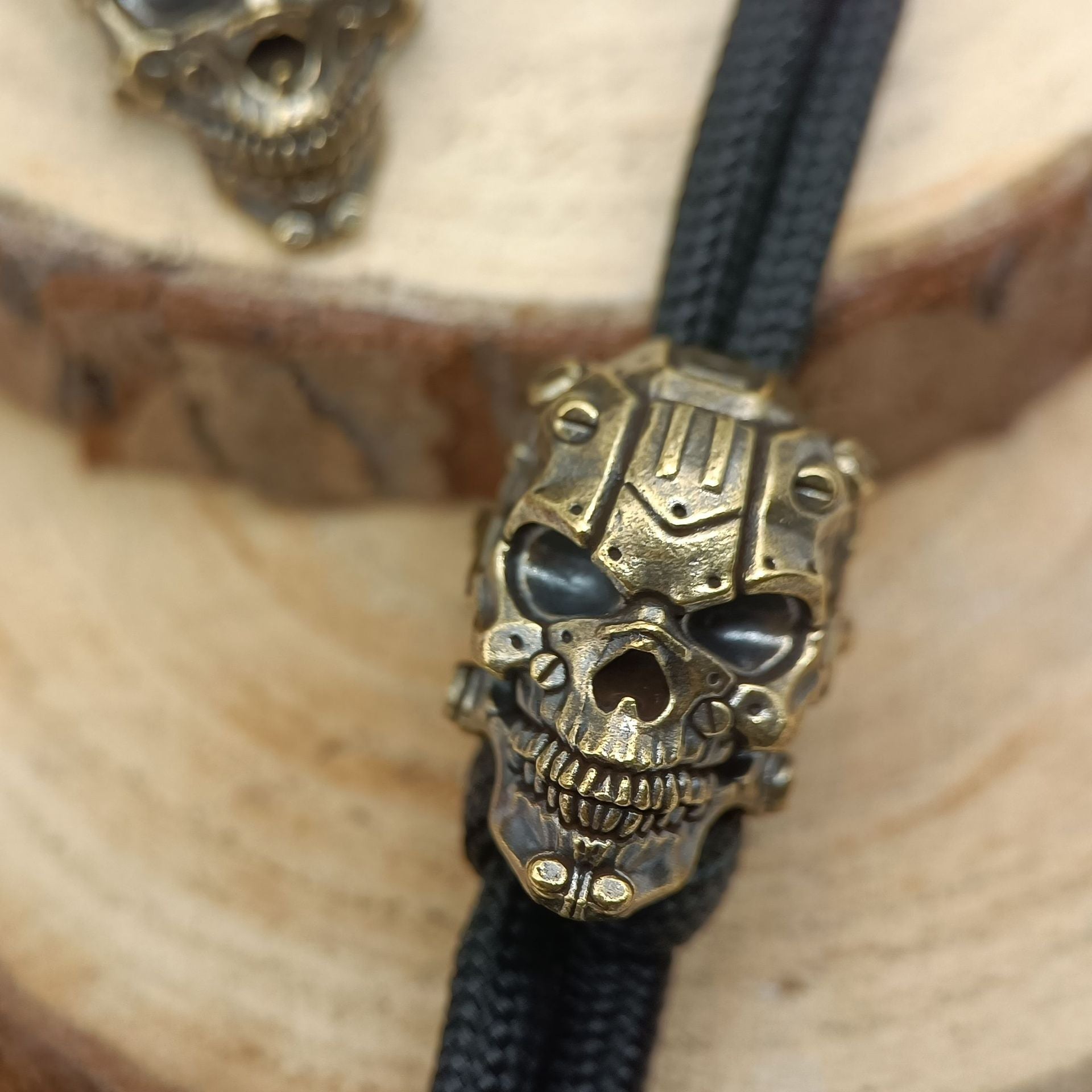 Handcrafted Brass Samurai Skull Lanyard Bead – Paracord/Knife/EDC Keychain Bead
