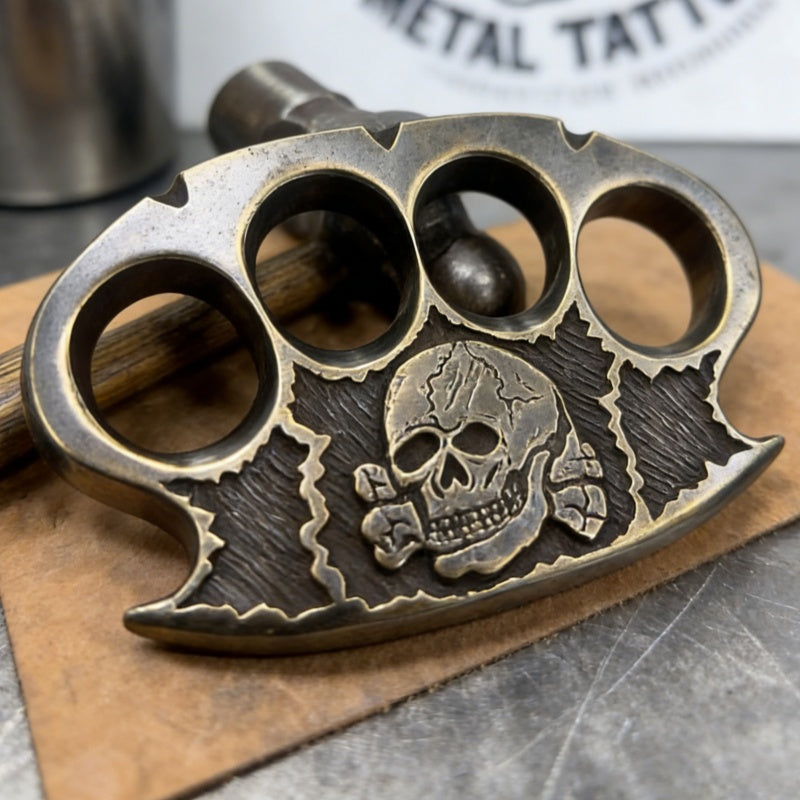 Handcrafted 5/8'' Skull Heavyweight Brass Hardcore Motorcycle Style Collectible