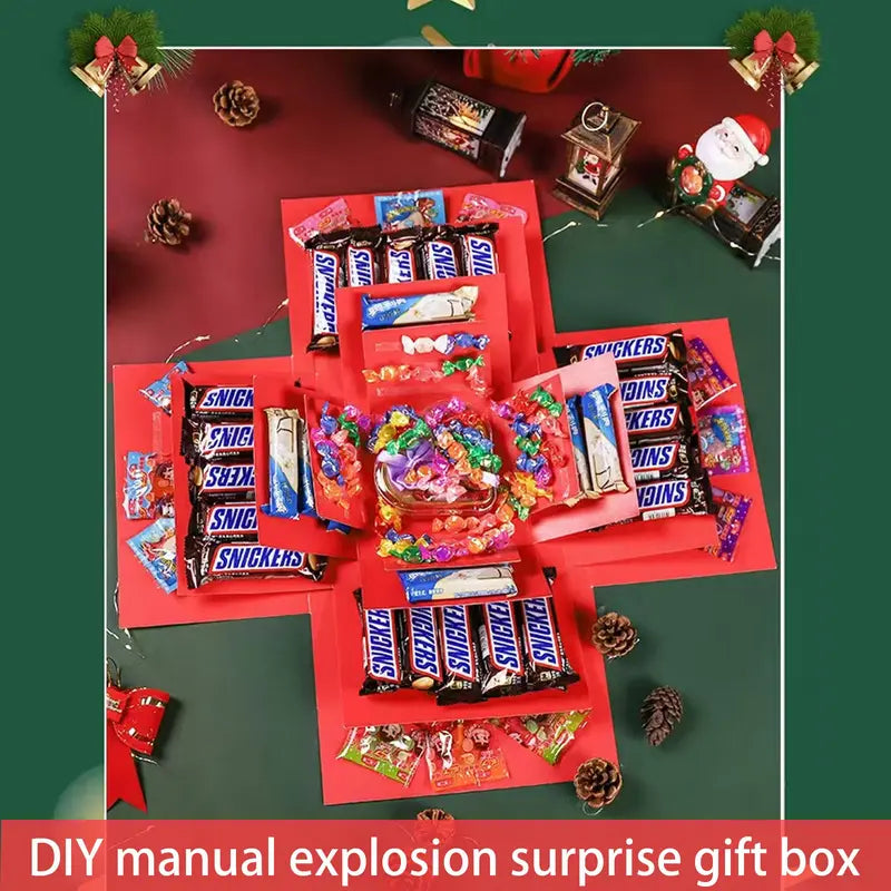 4-Story Surprise Explosion Gift Box with Ribbon, Multi-Pocket Snack & Candy Storage