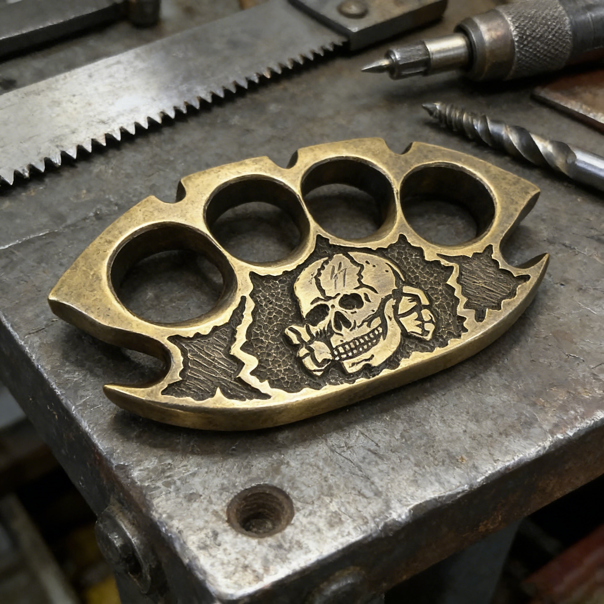 Handcrafted 5/8'' Skull Heavyweight Brass Hardcore Motorcycle Style Collectible