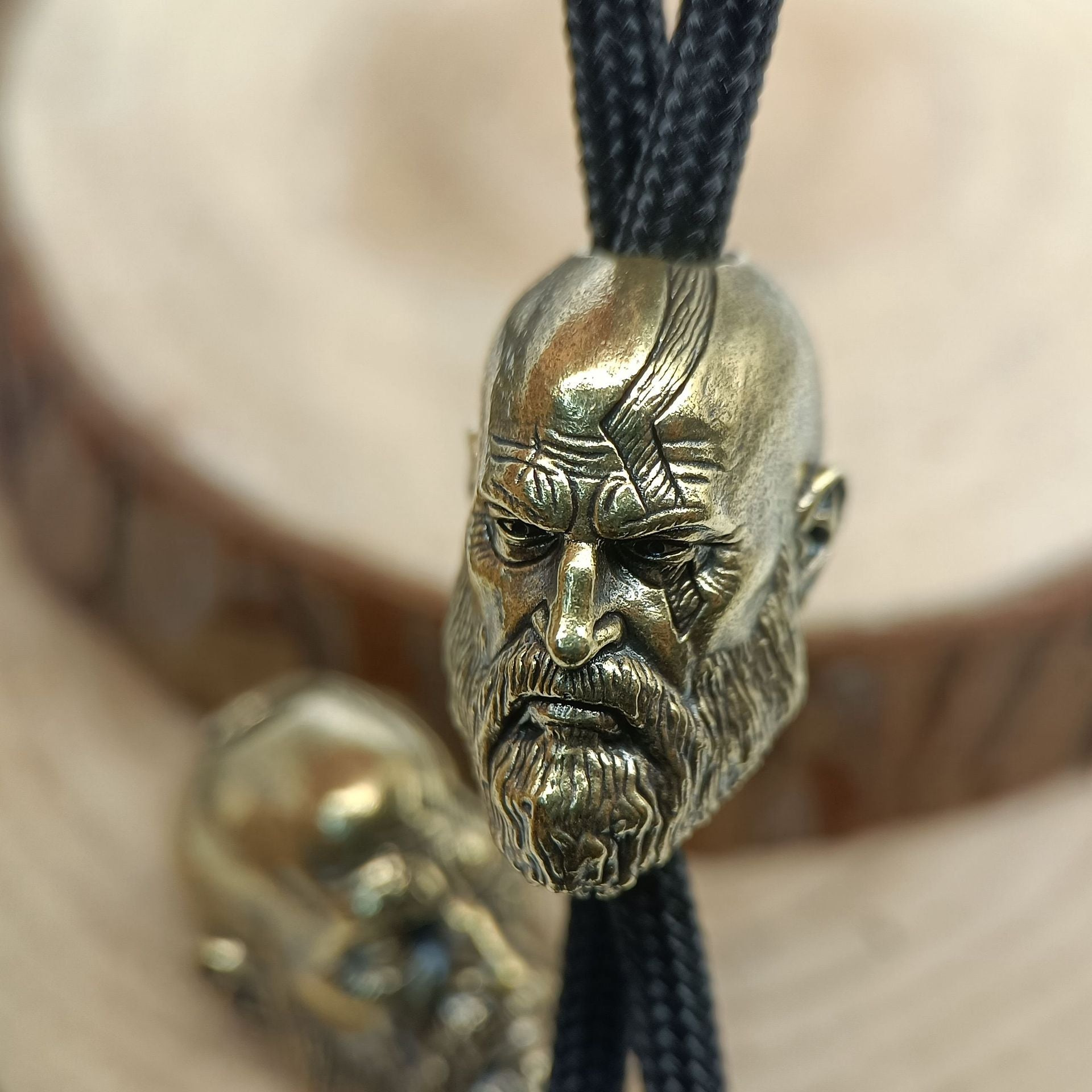 Handcrafted Brass Samurai Skull Lanyard Bead – Paracord/Knife/EDC Keychain Bead