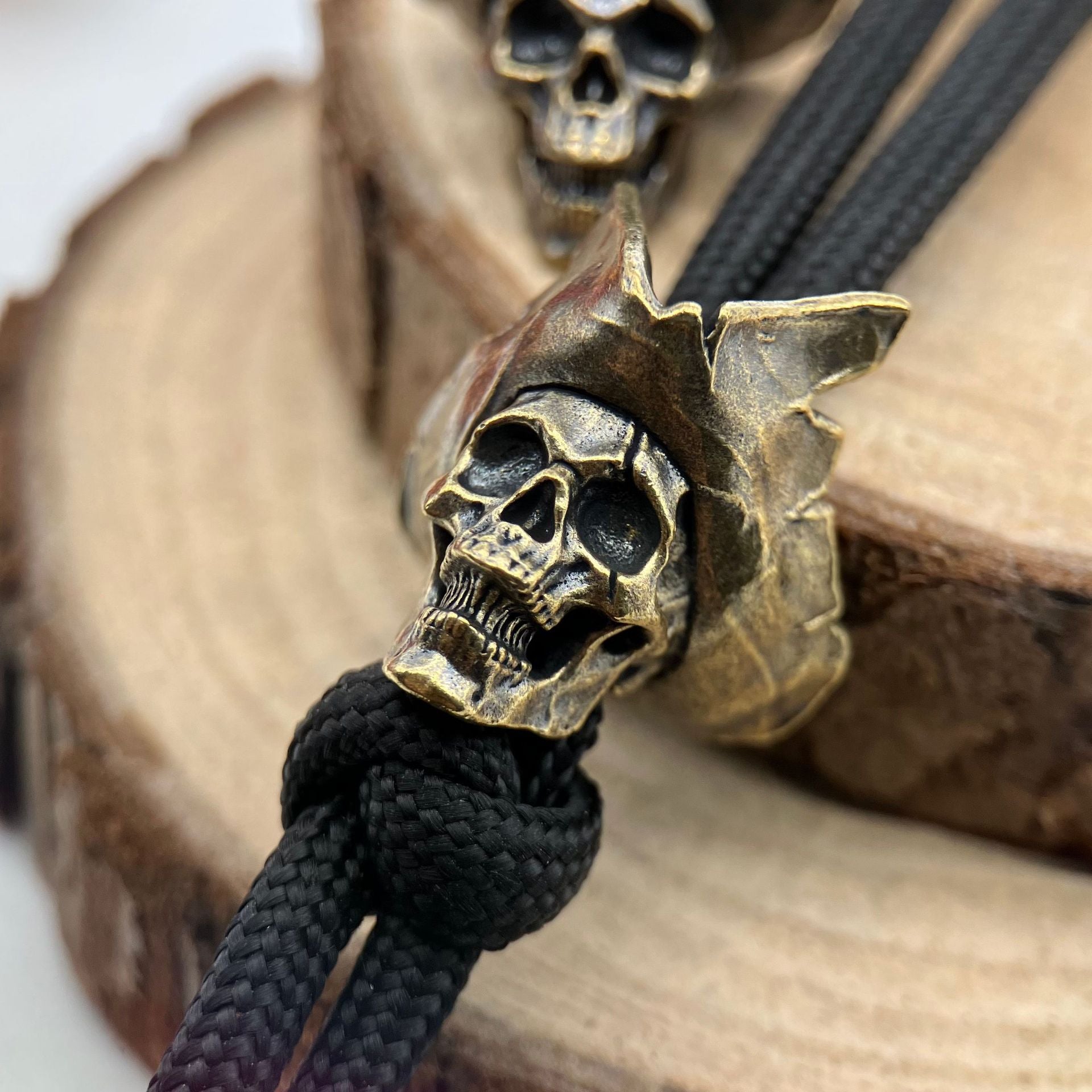 Handcrafted Brass Samurai Skull Lanyard Bead – Paracord/Knife/EDC Keychain Bead