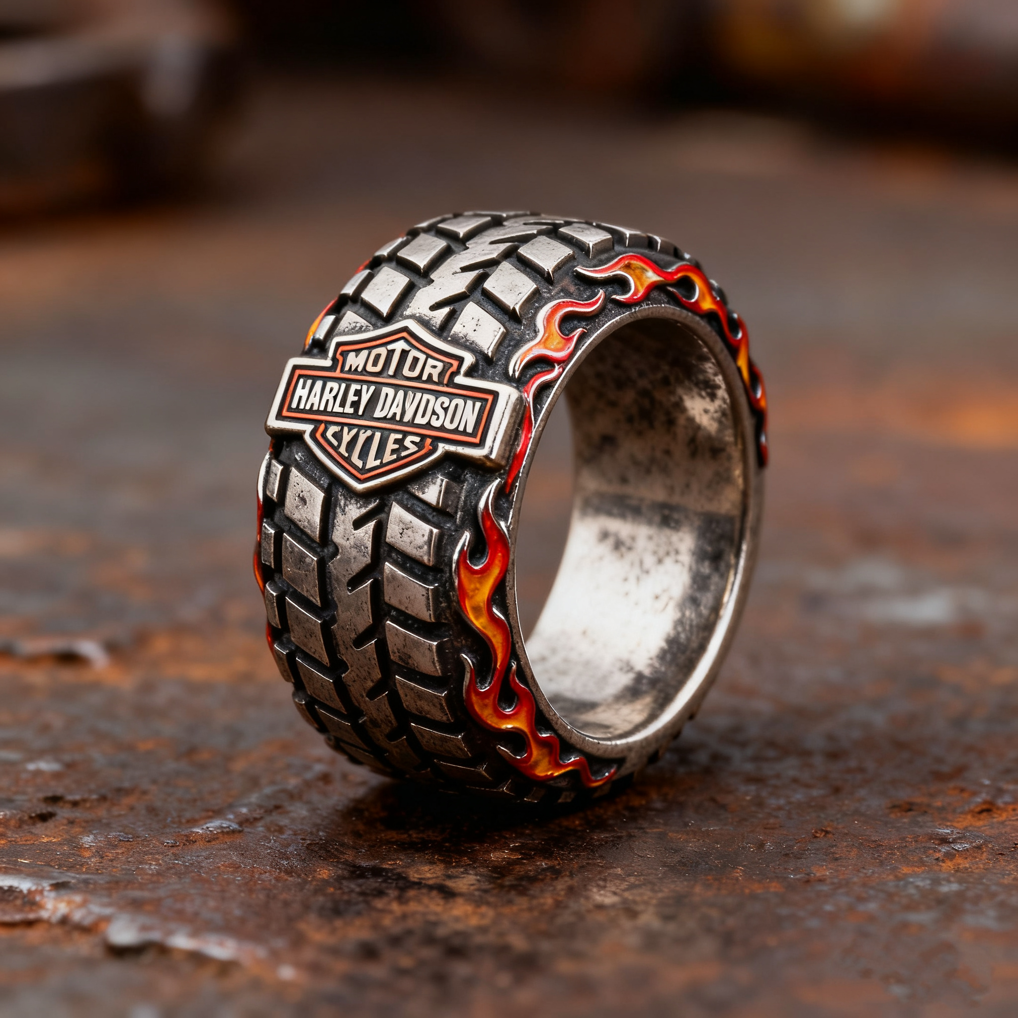 Handcrafted Flame Motorcycle Tire Ring