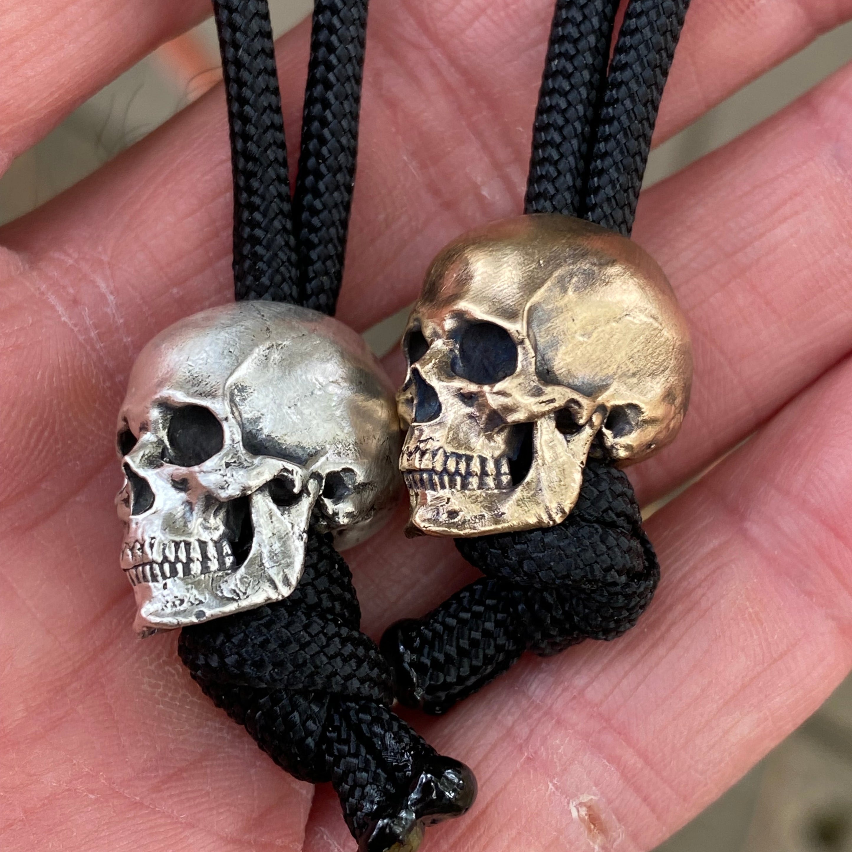 Handcrafted Sterling Silver Skull Lacquer Bead – Paracord/Knife/EDC Keychain Bead