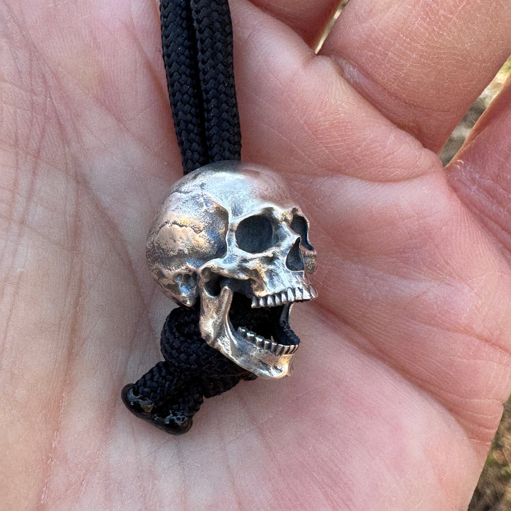 Handcrafted Sterling Silver Skull Lacquer Bead – Paracord/Knife/EDC Keychain Bead