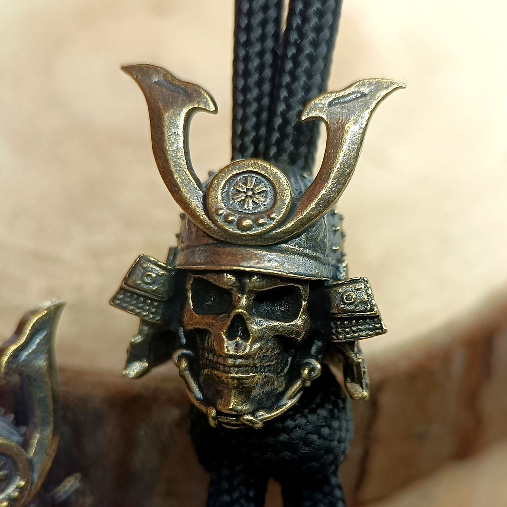 Handcrafted Brass Samurai Skull Lanyard Bead – Paracord/Knife/EDC Keychain Bead