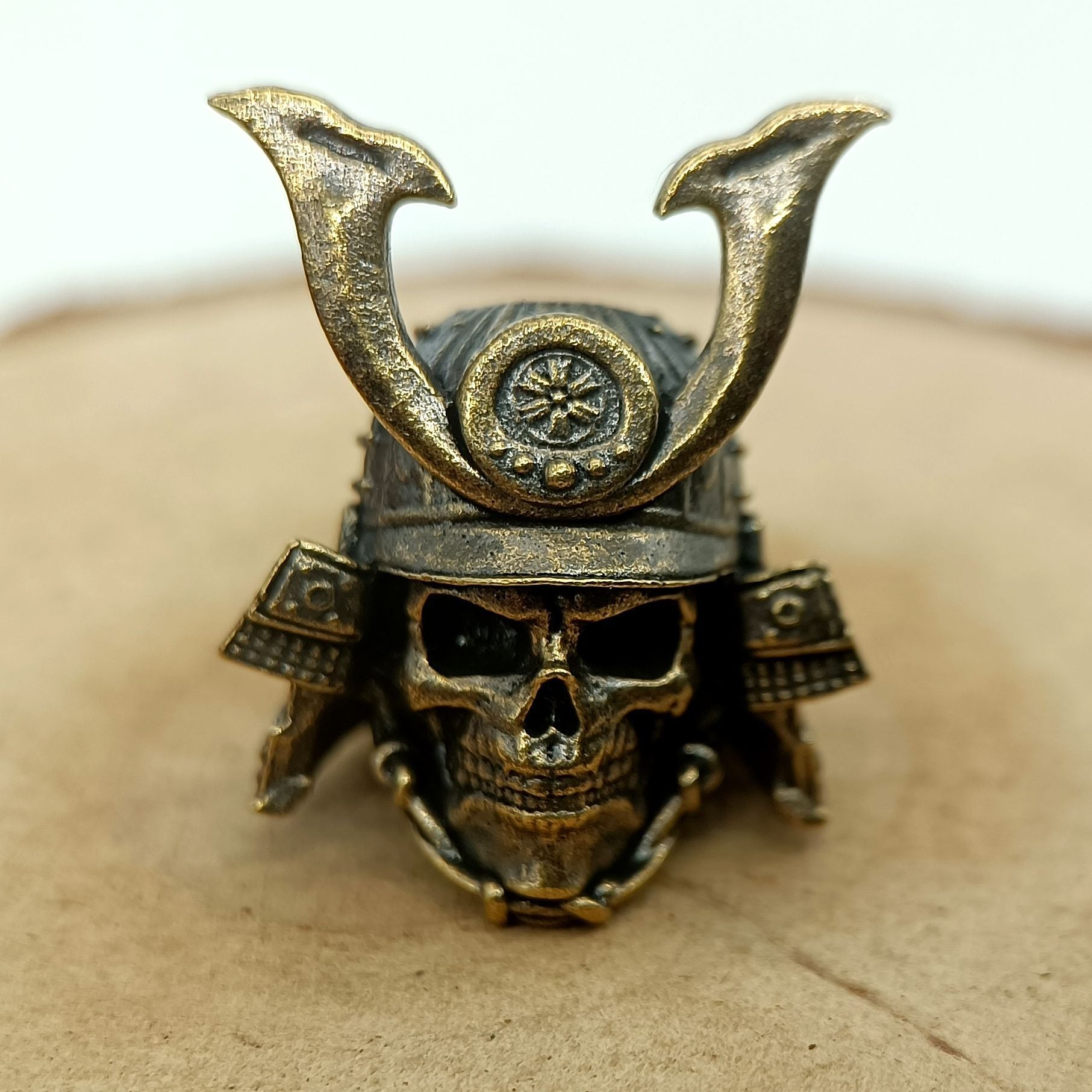 Handcrafted Brass Samurai Skull Lanyard Bead – Paracord/Knife/EDC Keychain Bead