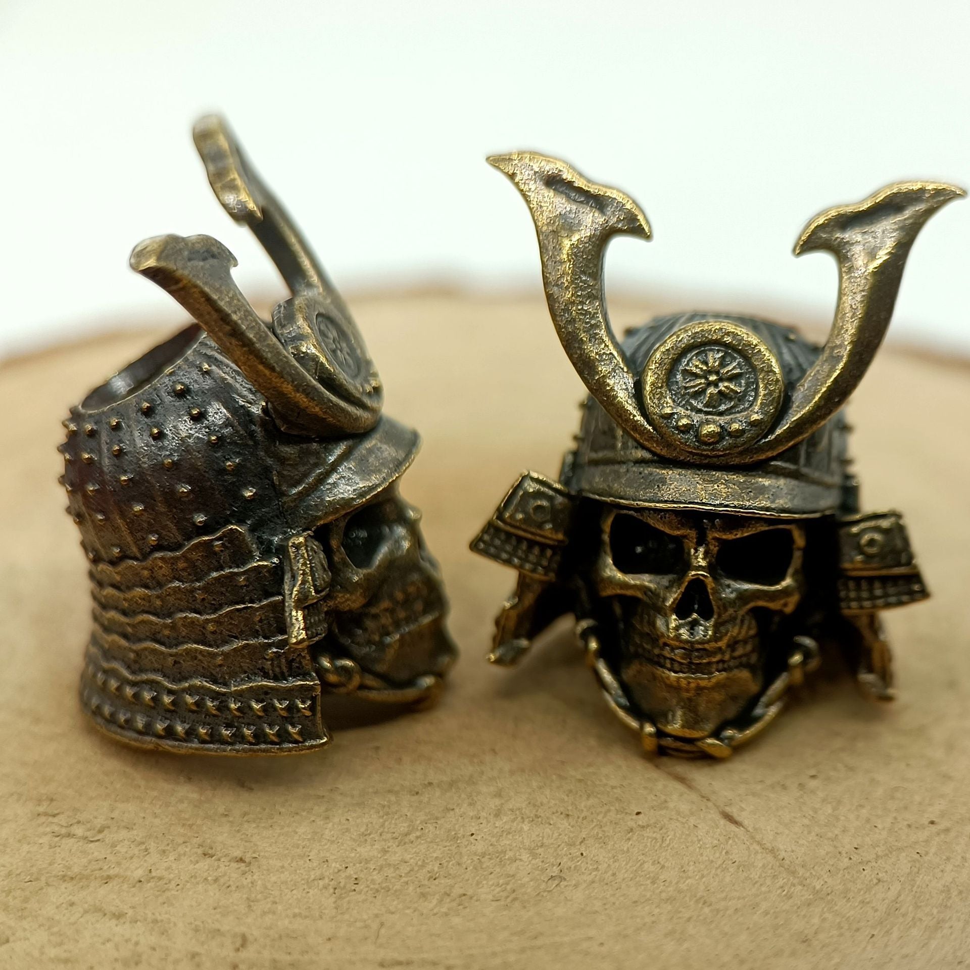 Handcrafted Brass Samurai Skull Lanyard Bead – Paracord/Knife/EDC Keychain Bead