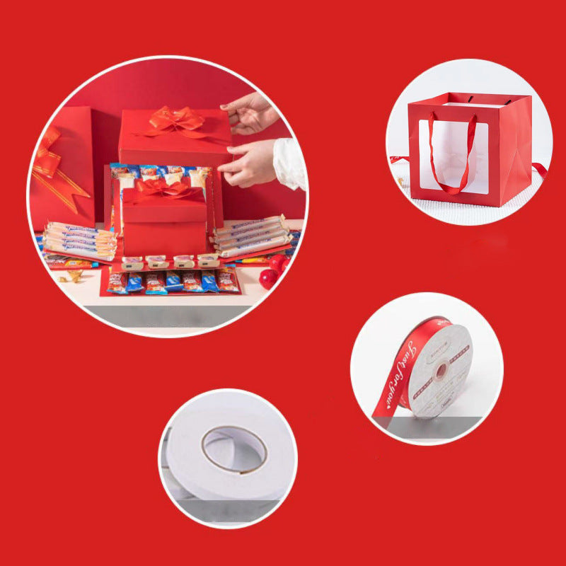4-Story Surprise Explosion Gift Box with Ribbon, Multi-Pocket Snack & Candy Storage