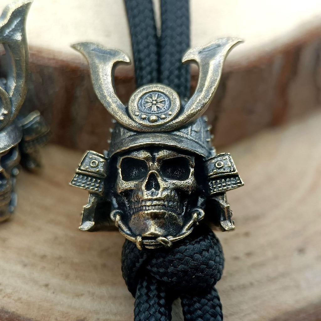 Handcrafted Brass Samurai Skull Lanyard Bead – Paracord/Knife/EDC Keychain Bead