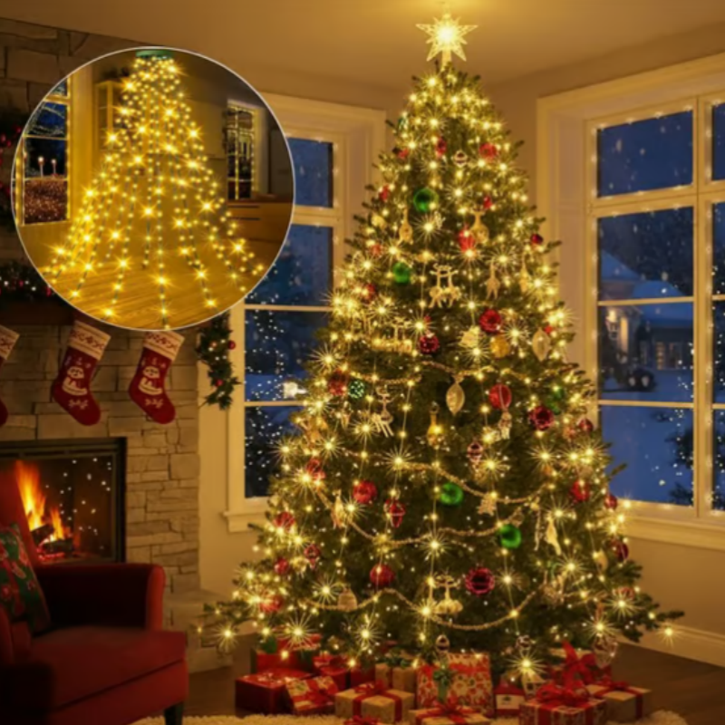 Waterproof Christmas Tree Waterfall Lights with Ring