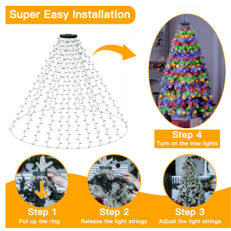 Waterproof Christmas Tree Waterfall Lights with Ring