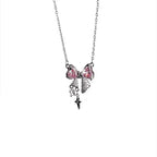 New design bow pink zircon cross pendant necklace